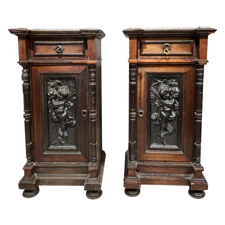 Antique pair of rosewood bedside tables