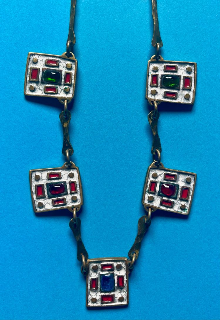 DOMINIQUE PIÉCHAUD (1922-2011). BRONZE AND ENAMEL NECKLACE: 50s-60s