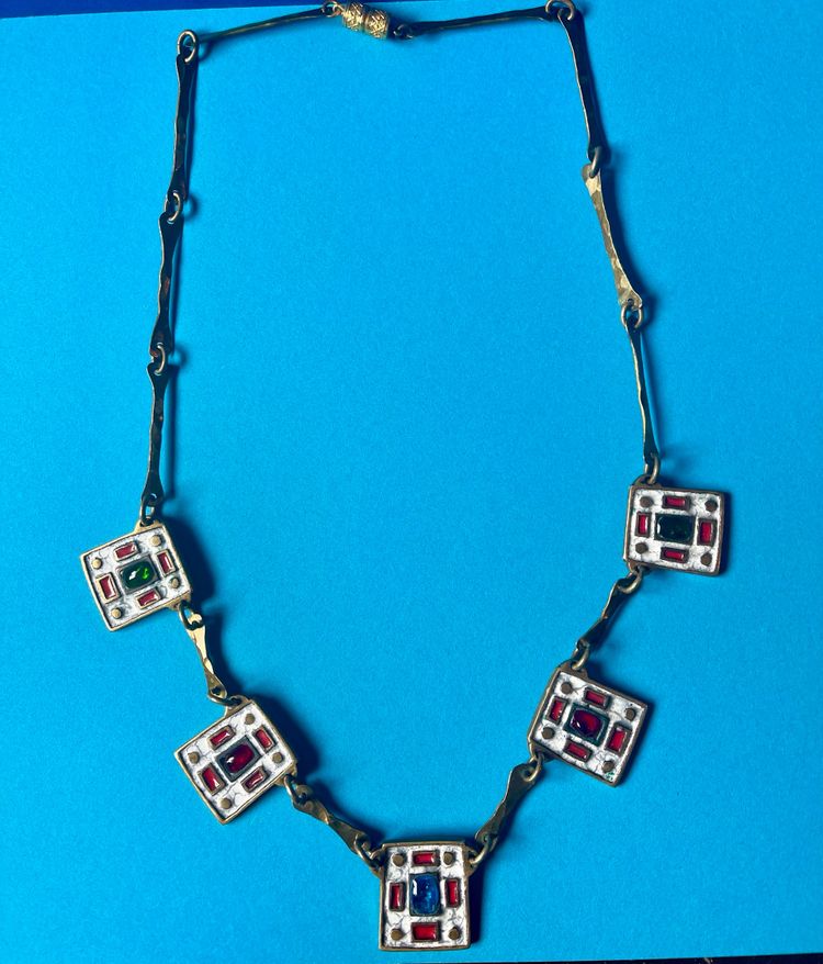 DOMINIQUE PIÉCHAUD (1922-2011). BRONZE AND ENAMEL NECKLACE: 50s-60s