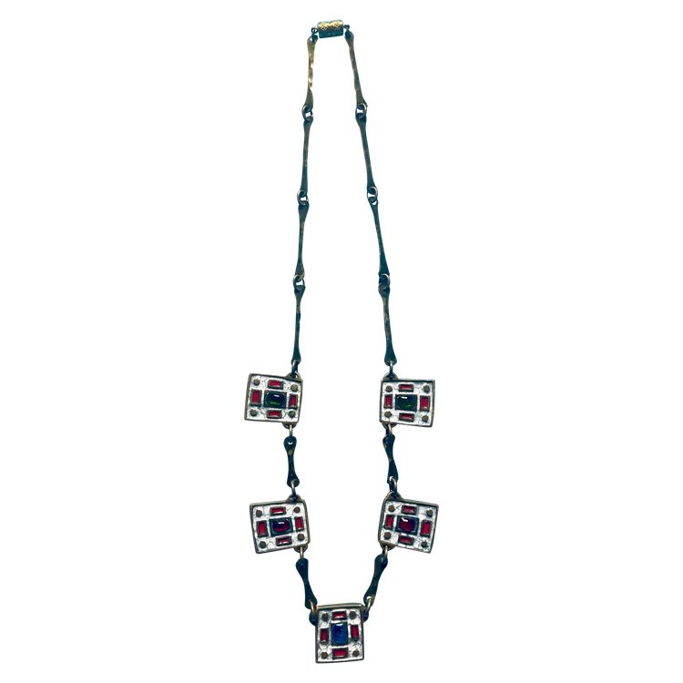 DOMINIQUE PIÉCHAUD (1922-2011). BRONZE AND ENAMEL NECKLACE: 50s-60s