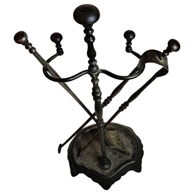 Louis Philippe 19th century black wrought iron mantelpiece set