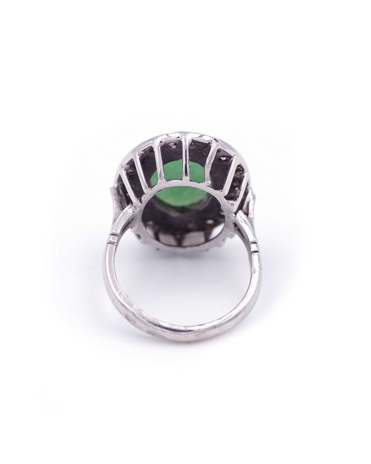 Vintage Jade Diamond Ring In 18 Karat White Go, Vintage Ring, Pre-owned Jewelry, Brilliant Cut 