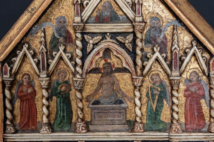 Painted wooden panel Neo-Gothic biblical scene