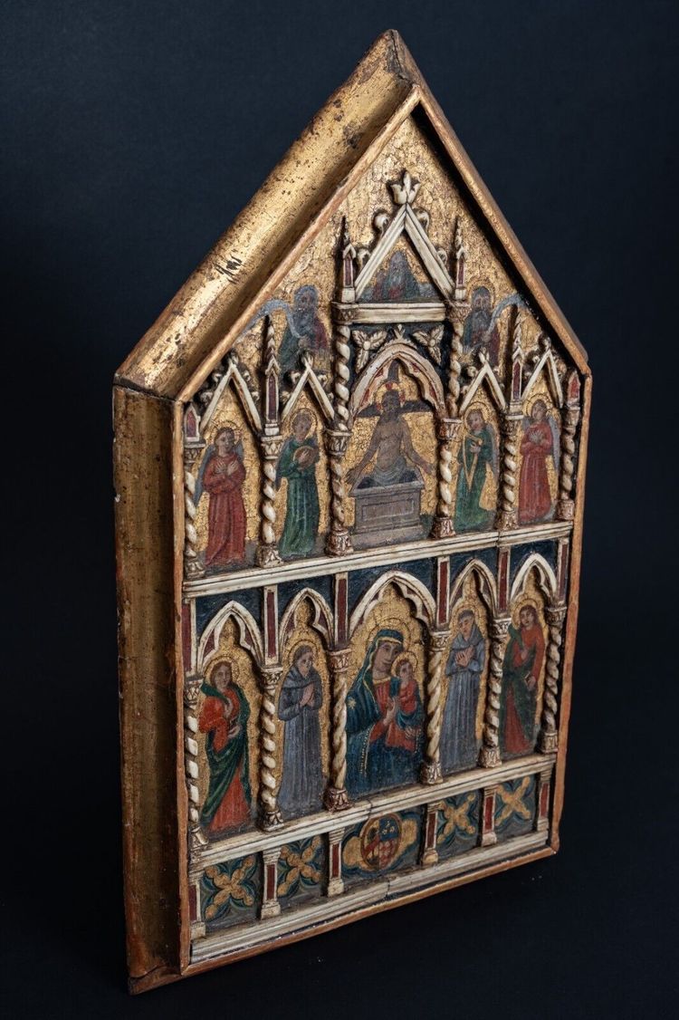 Painted wooden panel Neo-Gothic biblical scene