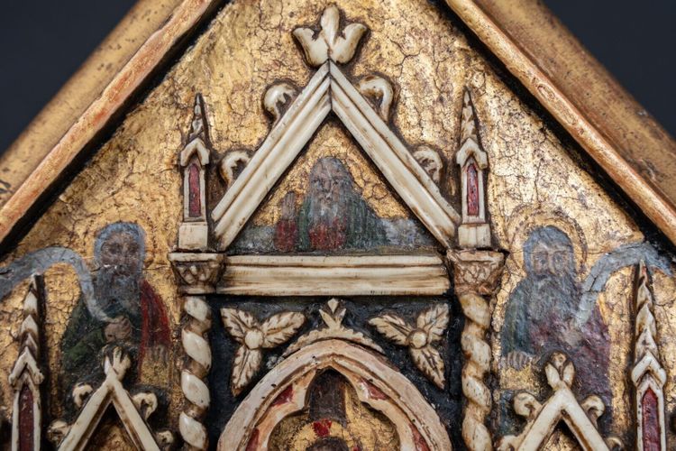 Painted wooden panel Neo-Gothic biblical scene