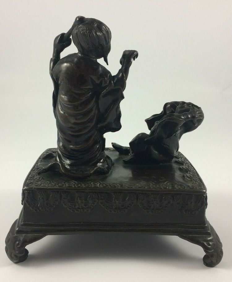 Bronze Japan chocolate patina witch casting spells 19th century