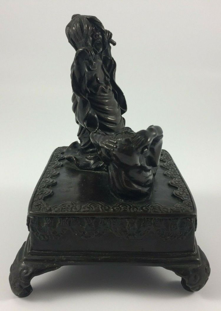 Bronze Japan chocolate patina witch casting spells 19th century