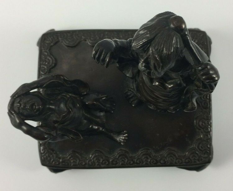 Bronze Japan chocolate patina witch casting spells 19th century