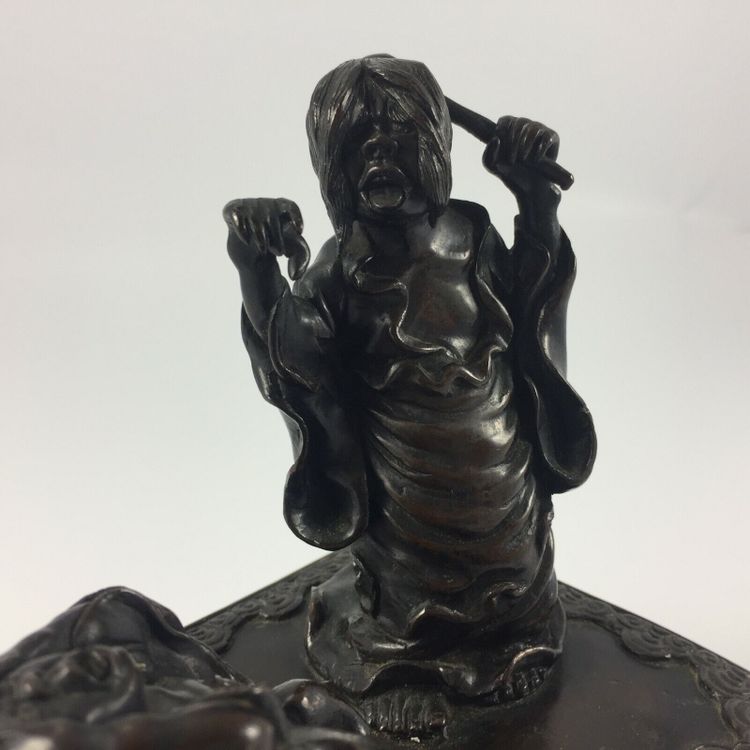 Bronze Japan chocolate patina witch casting spells 19th century