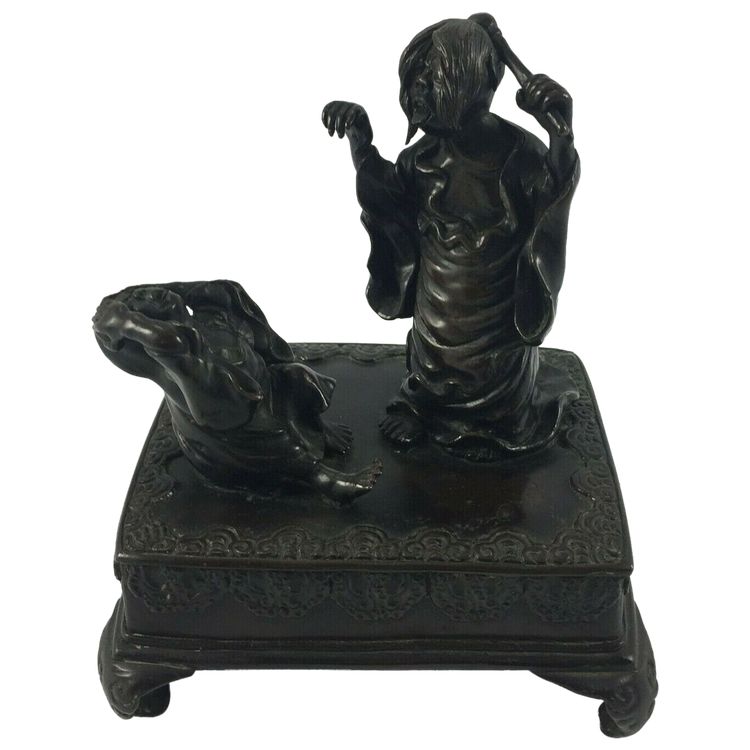 Bronze Japan chocolate patina witch casting spells 19th century