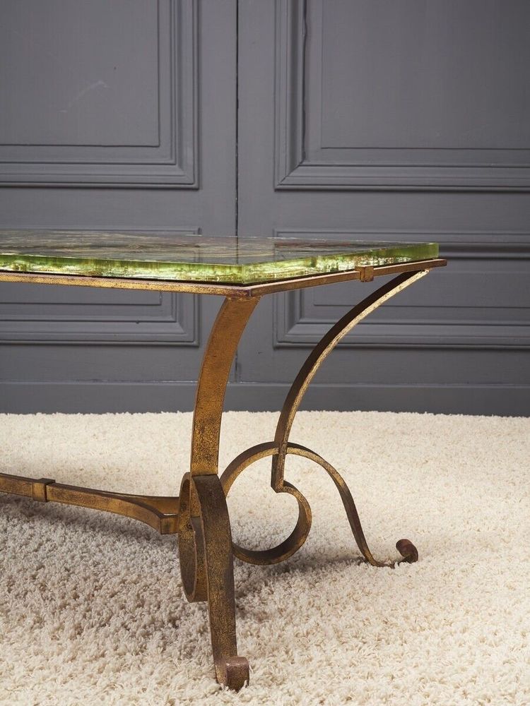 René Prou Max Ingrand coffee table iron base with inclusions 1950