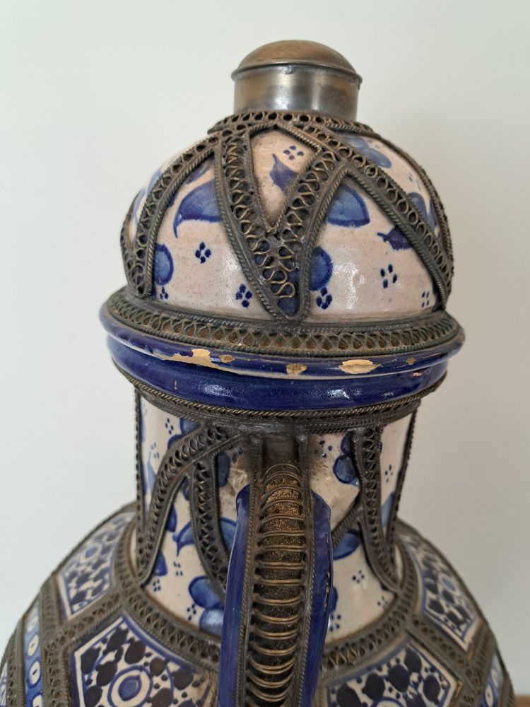 Morocco , Large Covered Pot , Earthenware , Metal , XX°.