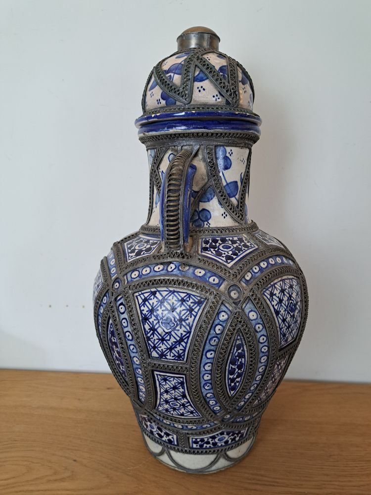 Morocco , Large Covered Pot , Earthenware , Metal , XX°.