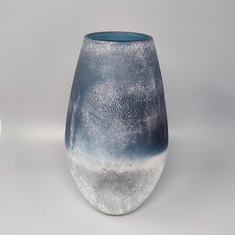 1970s Astonishing Blue Vase by Arte Vetro in Frosted Glass. Made in Italy