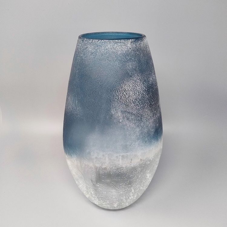 1970s Astonishing Blue Vase by Arte Vetro in Frosted Glass. Made in Italy