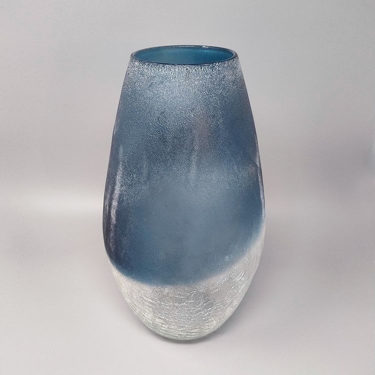 1970s Astonishing Blue Vase by Arte Vetro in Frosted Glass. Made in Italy