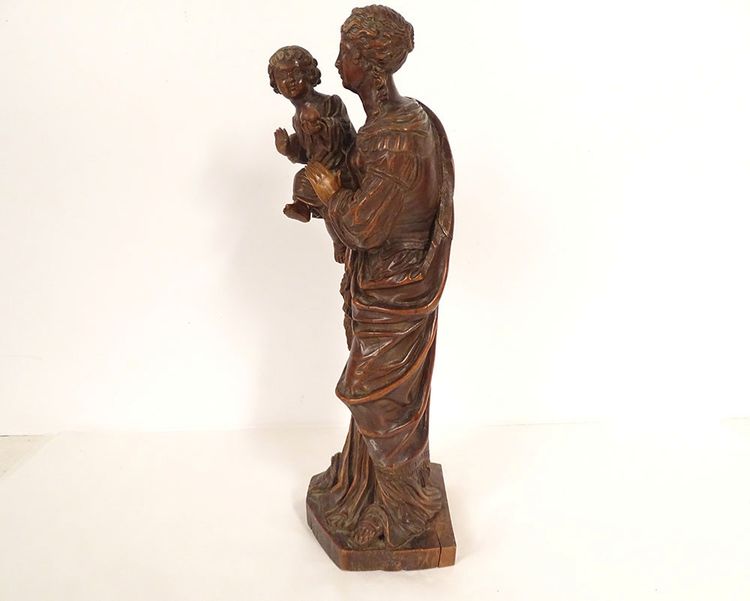 Sculpture Statue Vierge à l'Enfant Jésus Buis Sculpté 40cm Fin XVIIIème