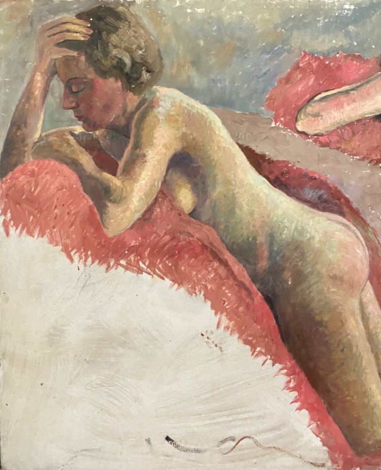 Portrait of reclining nude women Guillot Rafaillac workshop oil 20th century