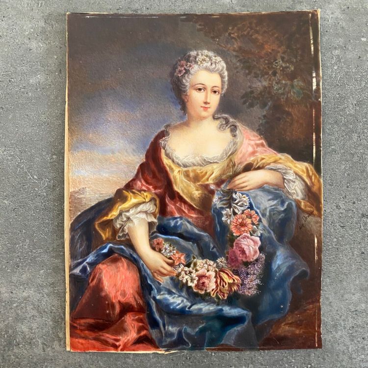 Hand-painted 18th-century women's miniatures signed after Van Loo