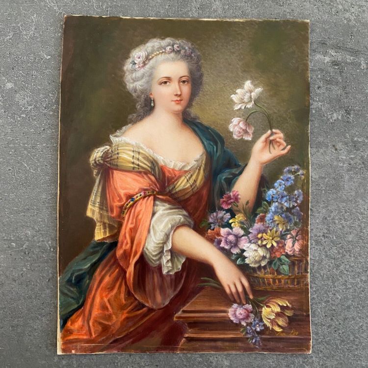 Hand-painted 18th-century women's miniatures signed after Van Loo