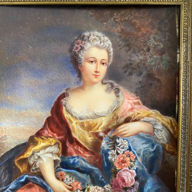 Hand-painted 18th-century women's miniatures signed after Van Loo