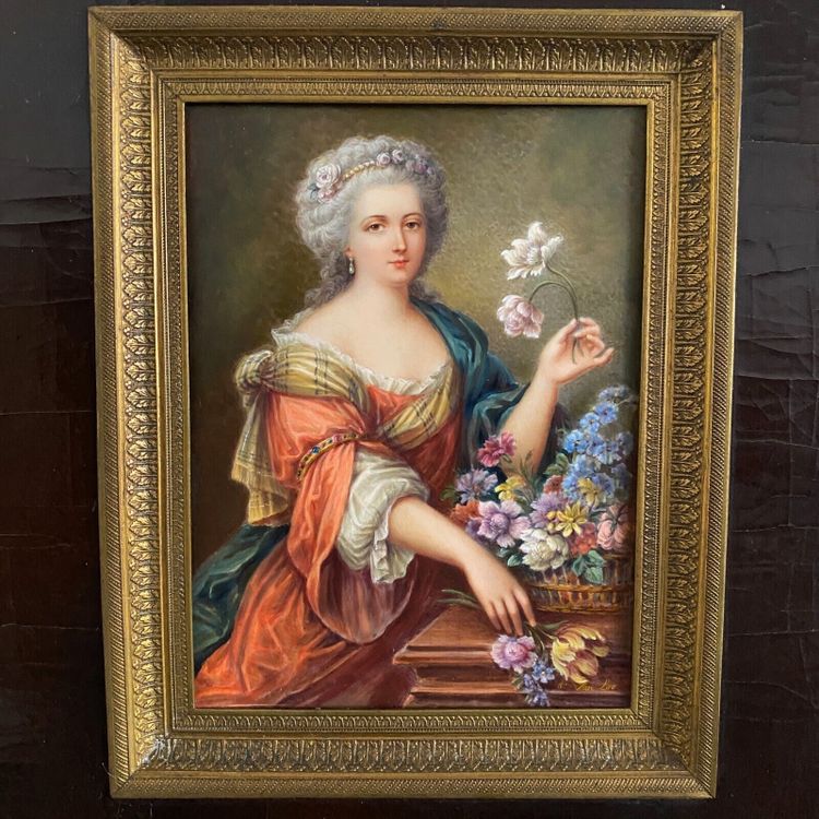 Hand-painted 18th-century women's miniatures signed after Van Loo