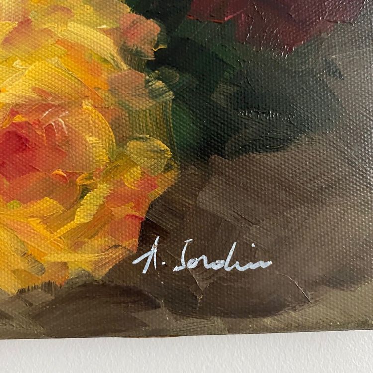 Oil on canvas still life bouquet of roses XXth by A. Jordin