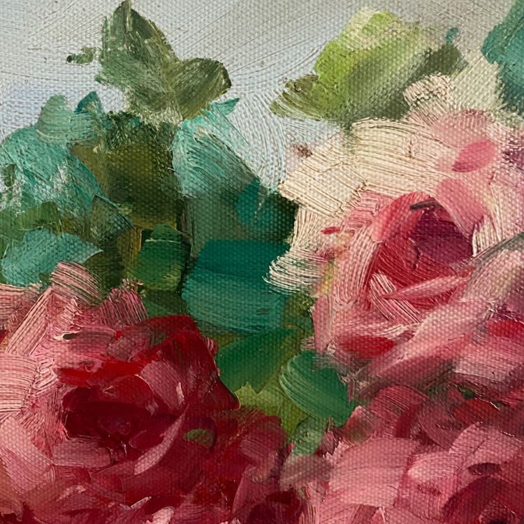 Oil on canvas still life bouquet of roses XXth by A. Jordin