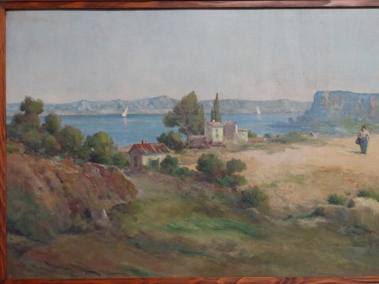 Französische Schule des 20. Jahrhunderts. Die Zählung. Provence-Landschaft. Öl auf Holz signiert.