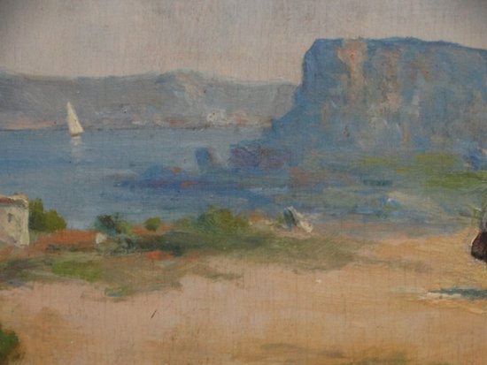 Französische Schule des 20. Jahrhunderts. Die Zählung. Provence-Landschaft. Öl auf Holz signiert.