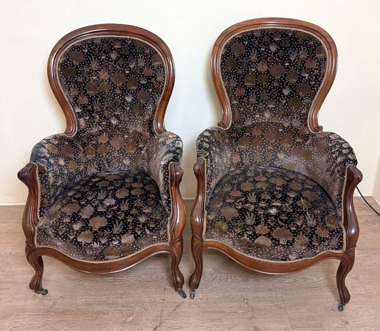 Pair Of Louis XV Style Bergères In Walnut