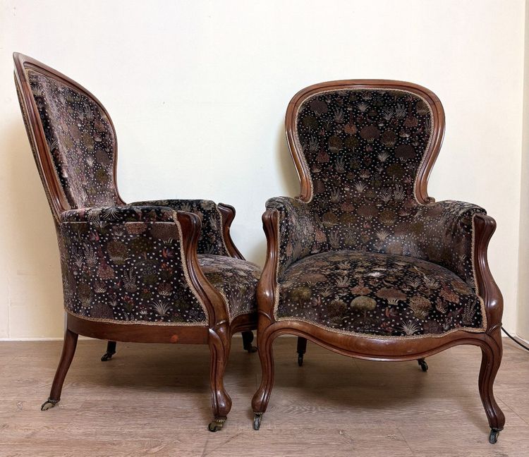 Pair Of Louis XV Style Bergères In Walnut