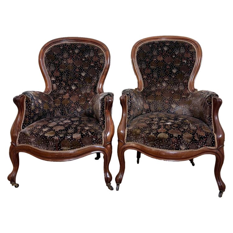 Pair Of Louis XV Style Bergères In Walnut