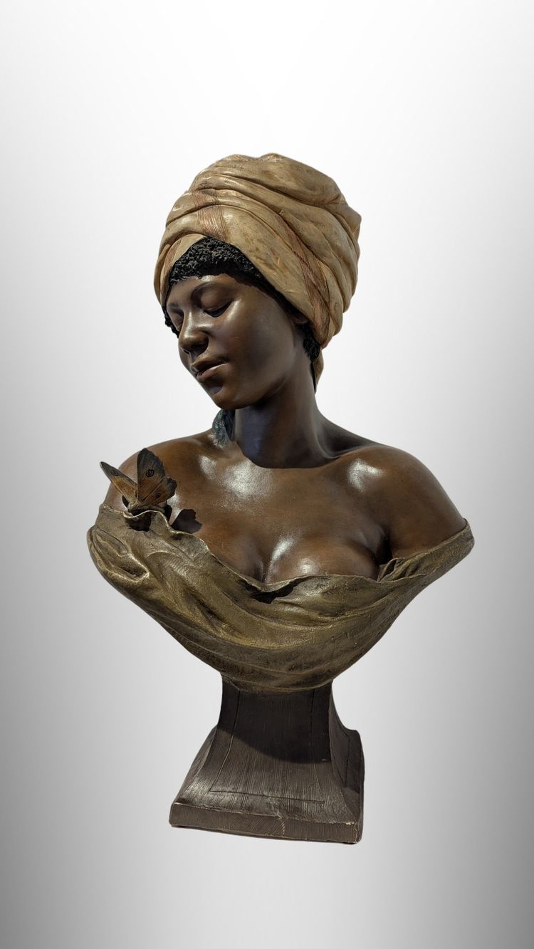 Goldscheider, Woman with Butterfly, Orientalist Africanist Terracotta