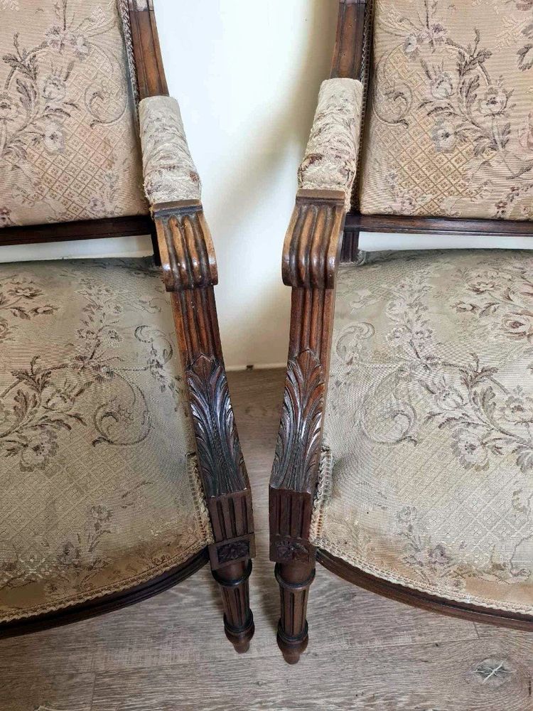 Pair Of Louis XVI Style Queen Armchairs In Richly Carved Wood