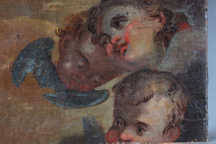 17th century painting, 3 heads of angels