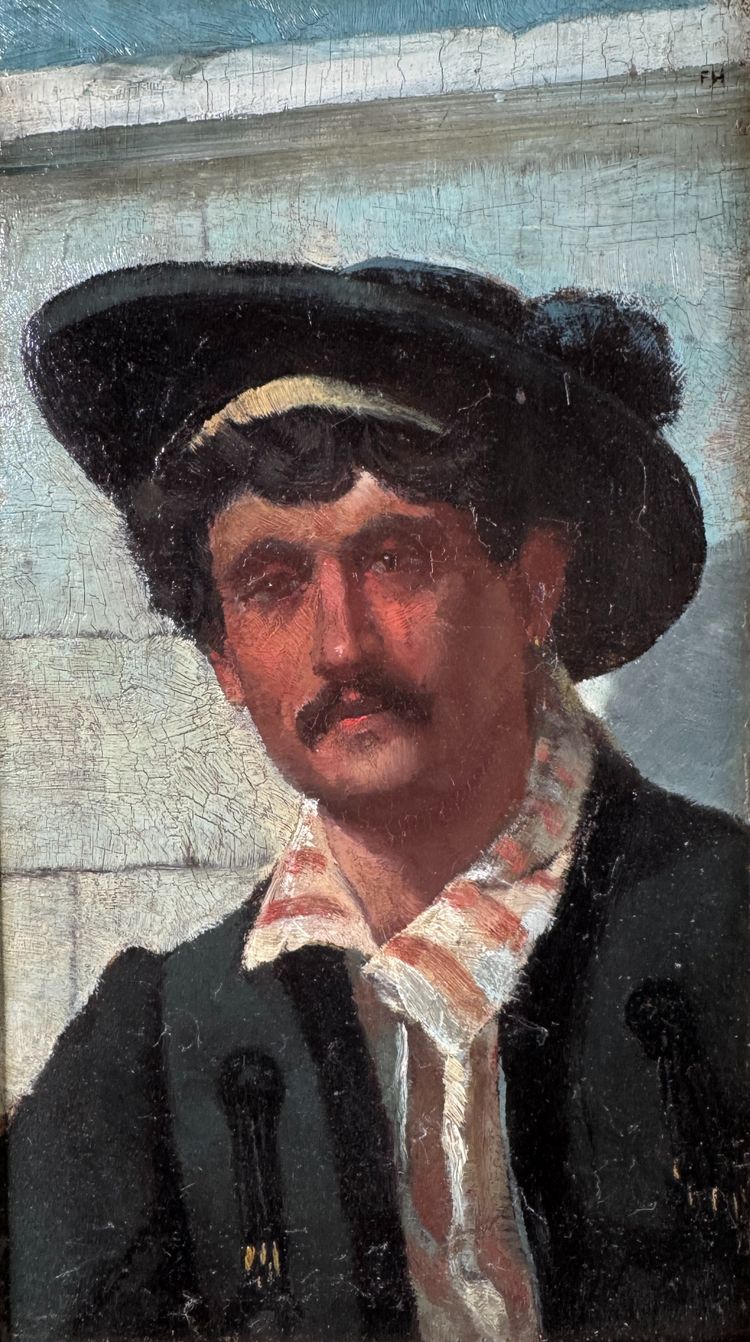 Attributed to Franck Holl (1845-1888) - Portrait of a Man with a Hat