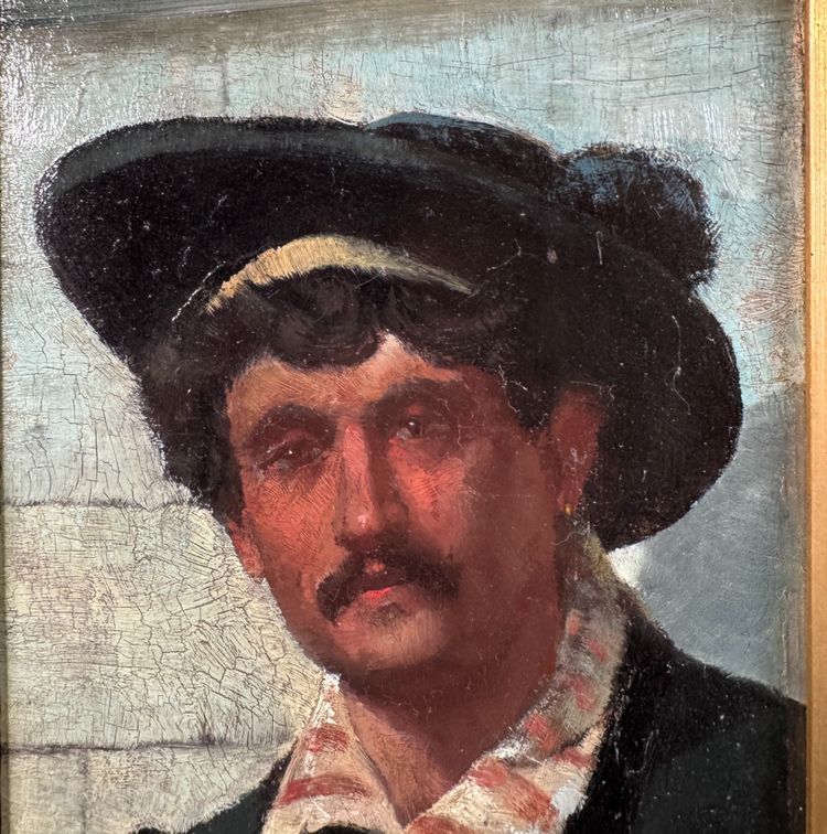 Attributed to Franck Holl (1845-1888) - Portrait of a Man with a Hat