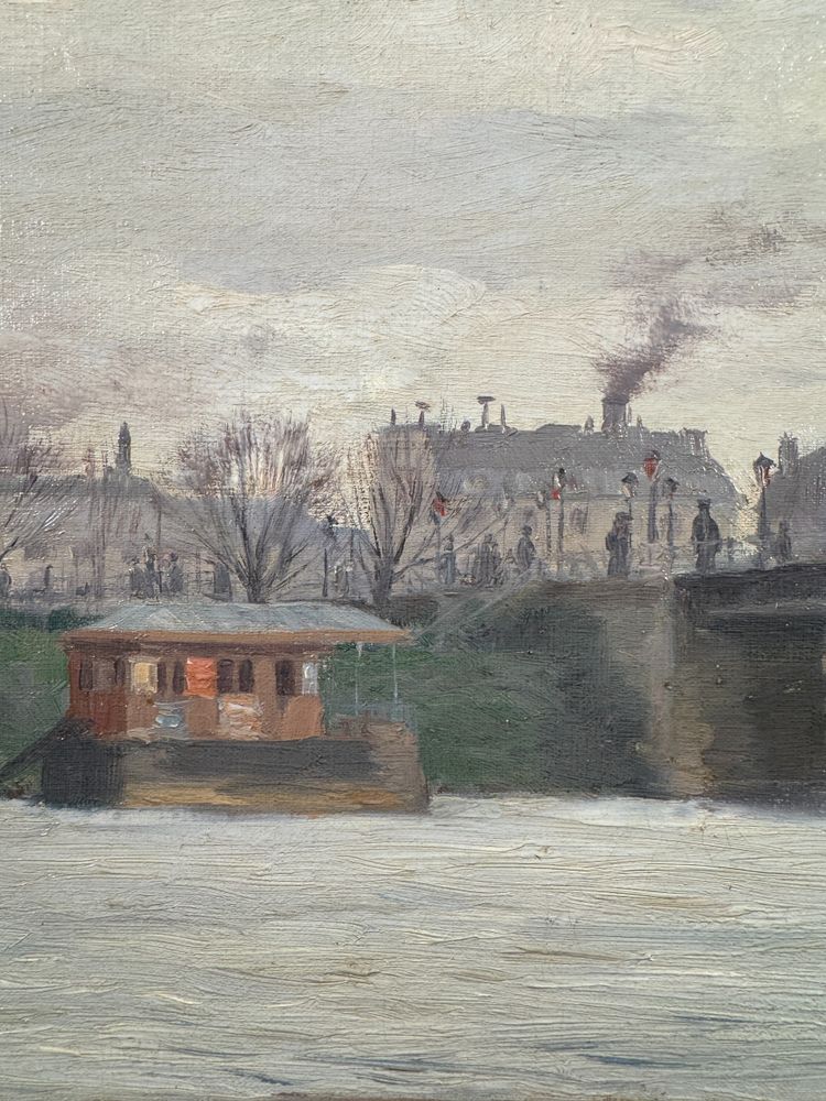 Anatole Eugène Hillairet (1880-1928) Sur la Seine, vue Parisienne Animée, 1898