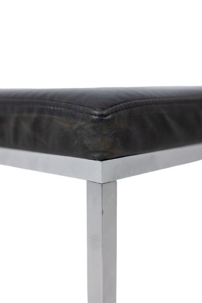 Maison Jansen. Stool in brushed aluminum and black leather. 1970s. LS6177171B