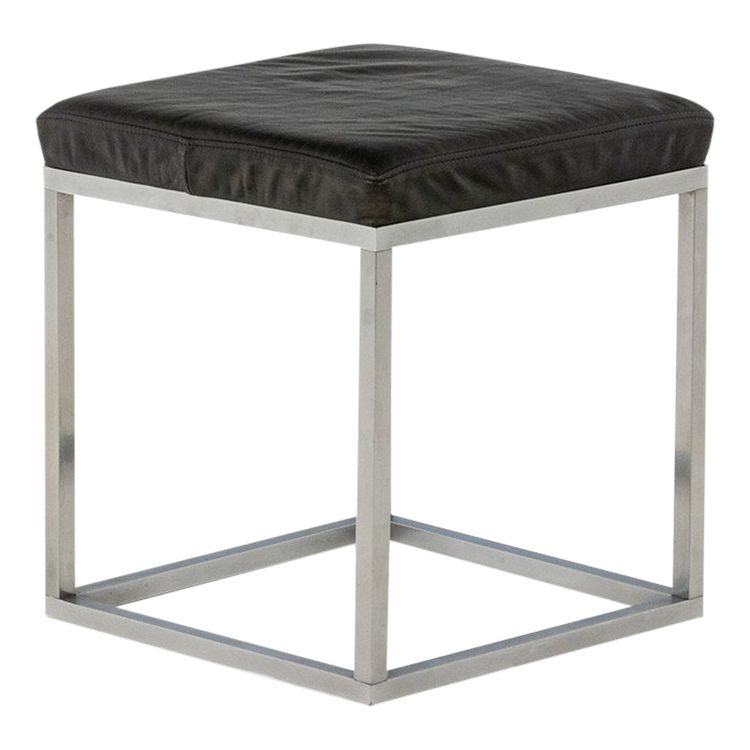 Maison Jansen. Stool in brushed aluminum and black leather. 1970s. LS6177171B