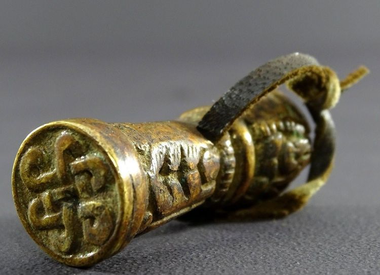 Tibet, 18th Century, Rare Bronze Buddhist Seal with Auspicious Symbols.