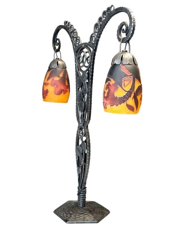 Daum Nancy Double Art Nouveau "Crêtes De Coq" Lamp