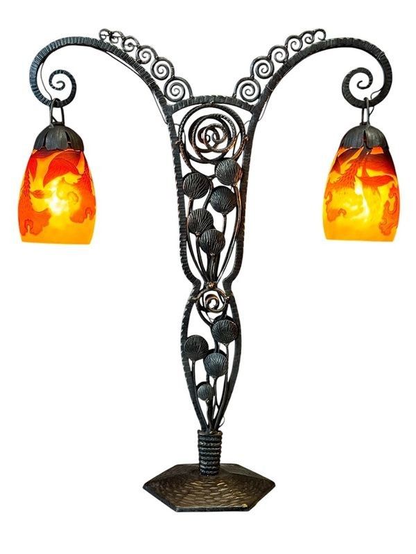 Daum Nancy Double Art Nouveau "Crêtes De Coq" Lamp