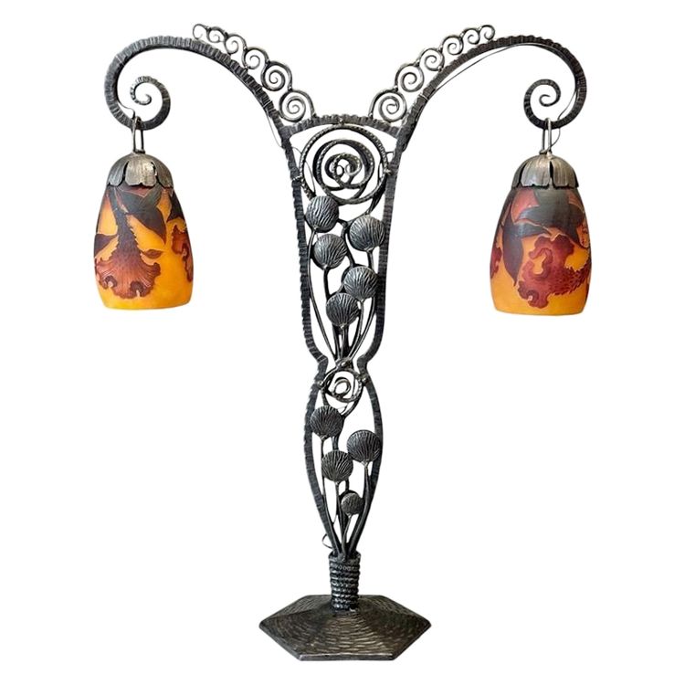 Daum Nancy Double Art Nouveau "Crêtes De Coq" Lamp