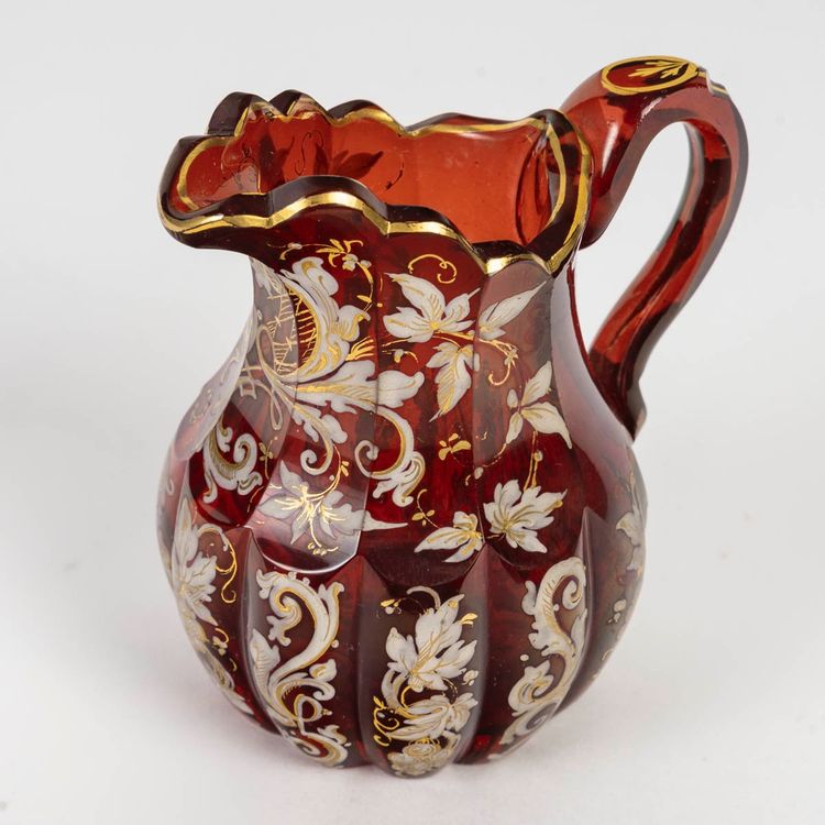 A Red Bohemian Crystal Miniature Pitcher, Late 19th Century