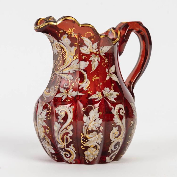 A Red Bohemian Crystal Miniature Pitcher, Late 19th Century