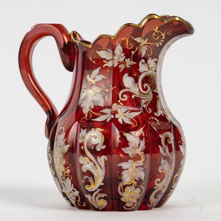 A Red Bohemian Crystal Miniature Pitcher, Late 19th Century