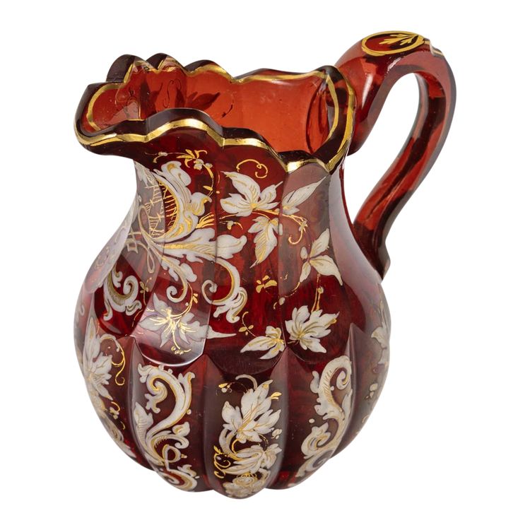 A Red Bohemian Crystal Miniature Pitcher, Late 19th Century