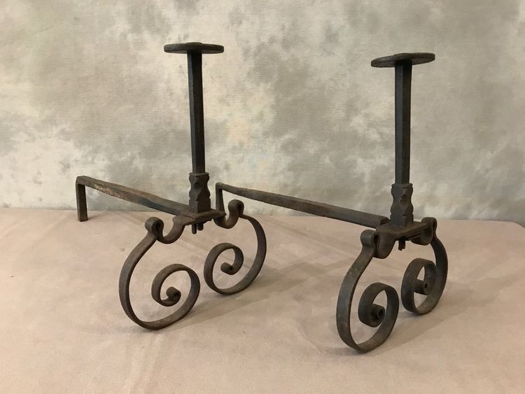 Pair of 18th century wrought iron andirons